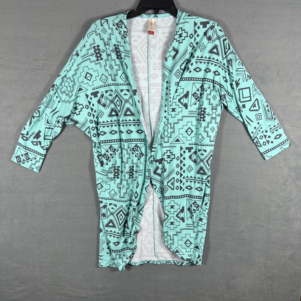 No Boundaries Women's‎ L/G (11-13) Mint Gray Aztec Tribal Print Open Cardigan
